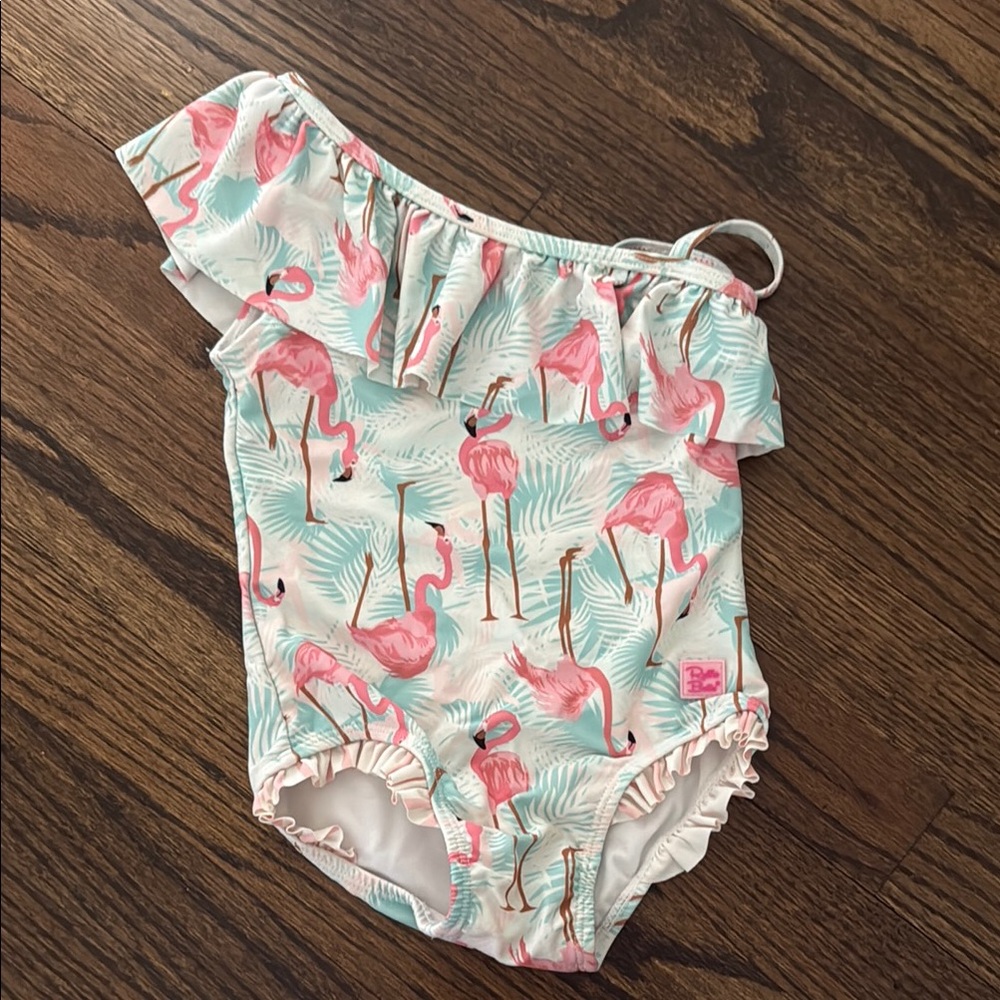 Ruffle Butts toddler Flamingo One-Shoulder Swimsuit 3T